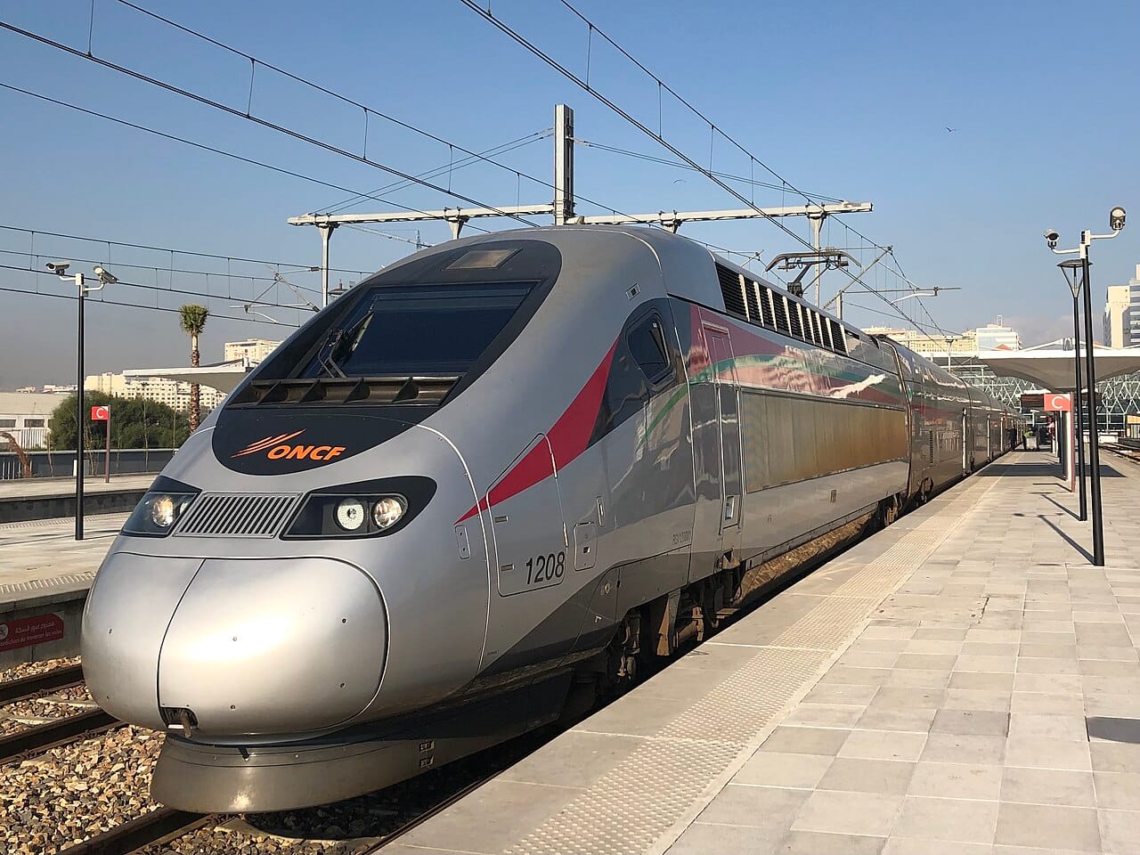 An ONCF Al Boraq high-speed trainset standing at the terminus platform in Tangier