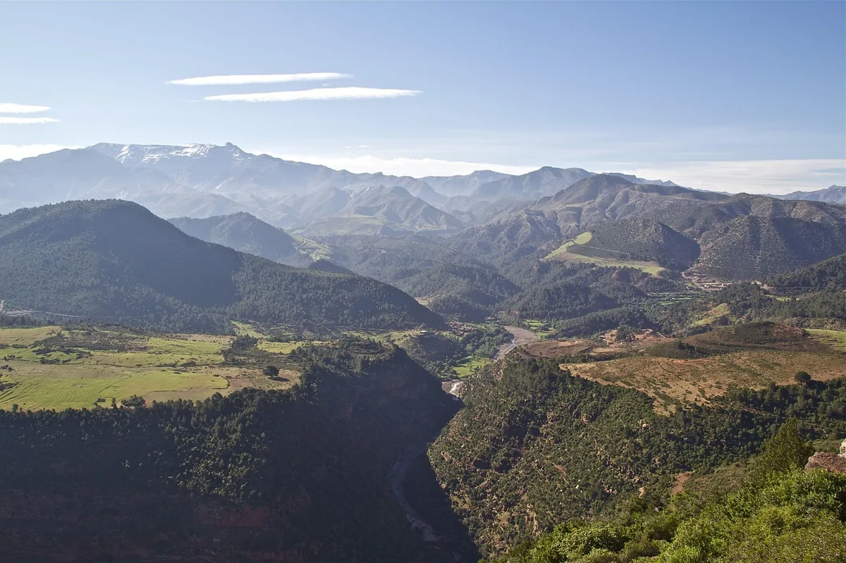 The High Atlas above the Ourika valley. This terrain is why Moroccan mountain roads take far longer than their distances suggest, and why night driving through them is the genuinely risky part of a Morocco trip