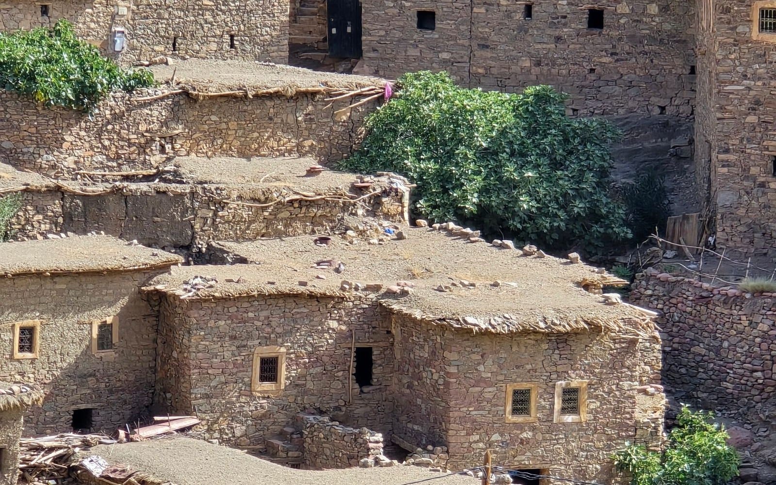 A Berber village of stone and earth in the Atlas mountains, on the road south