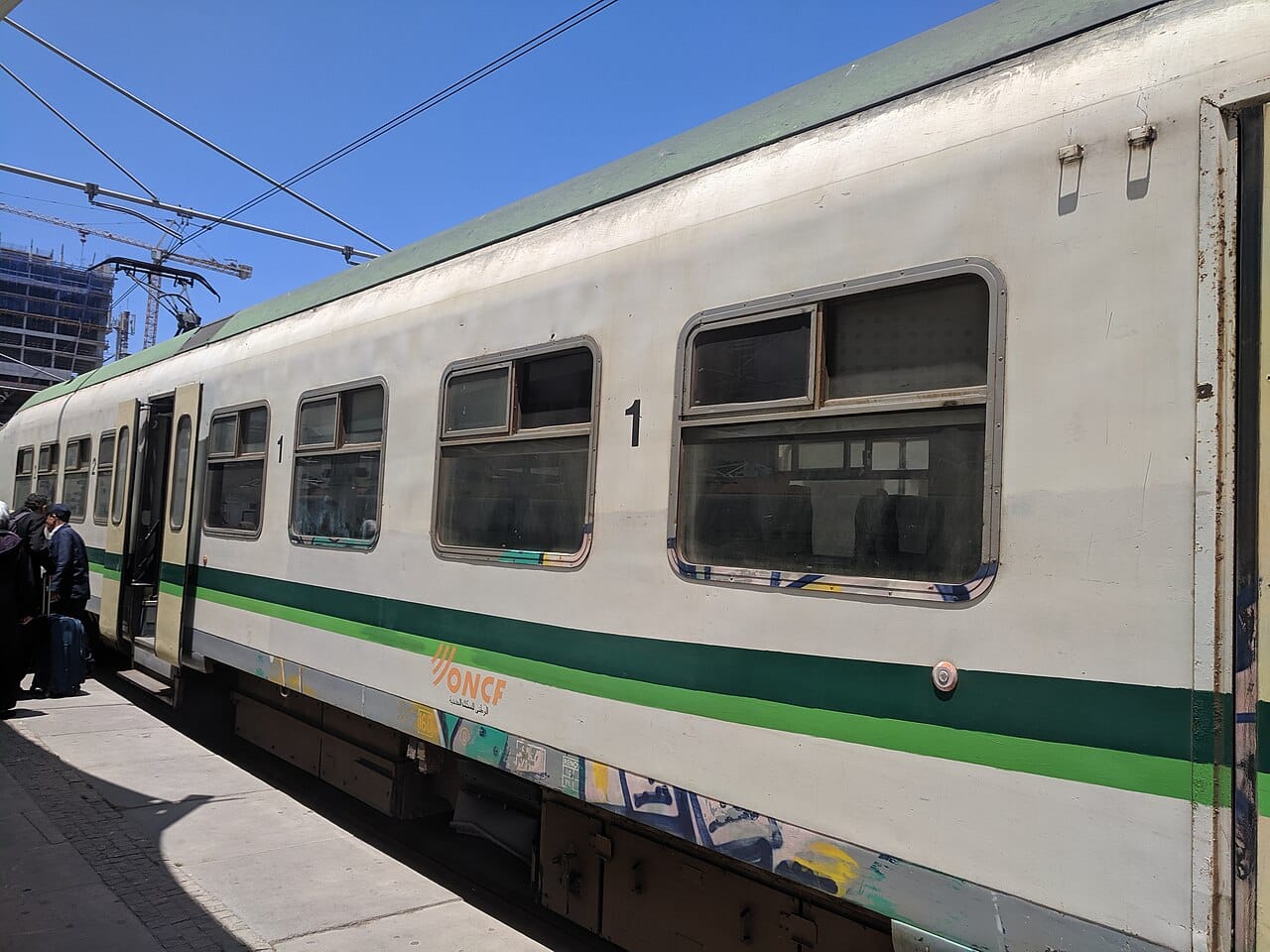 A train at the Casablanca airport station platform, the link between Mohammed V and the city