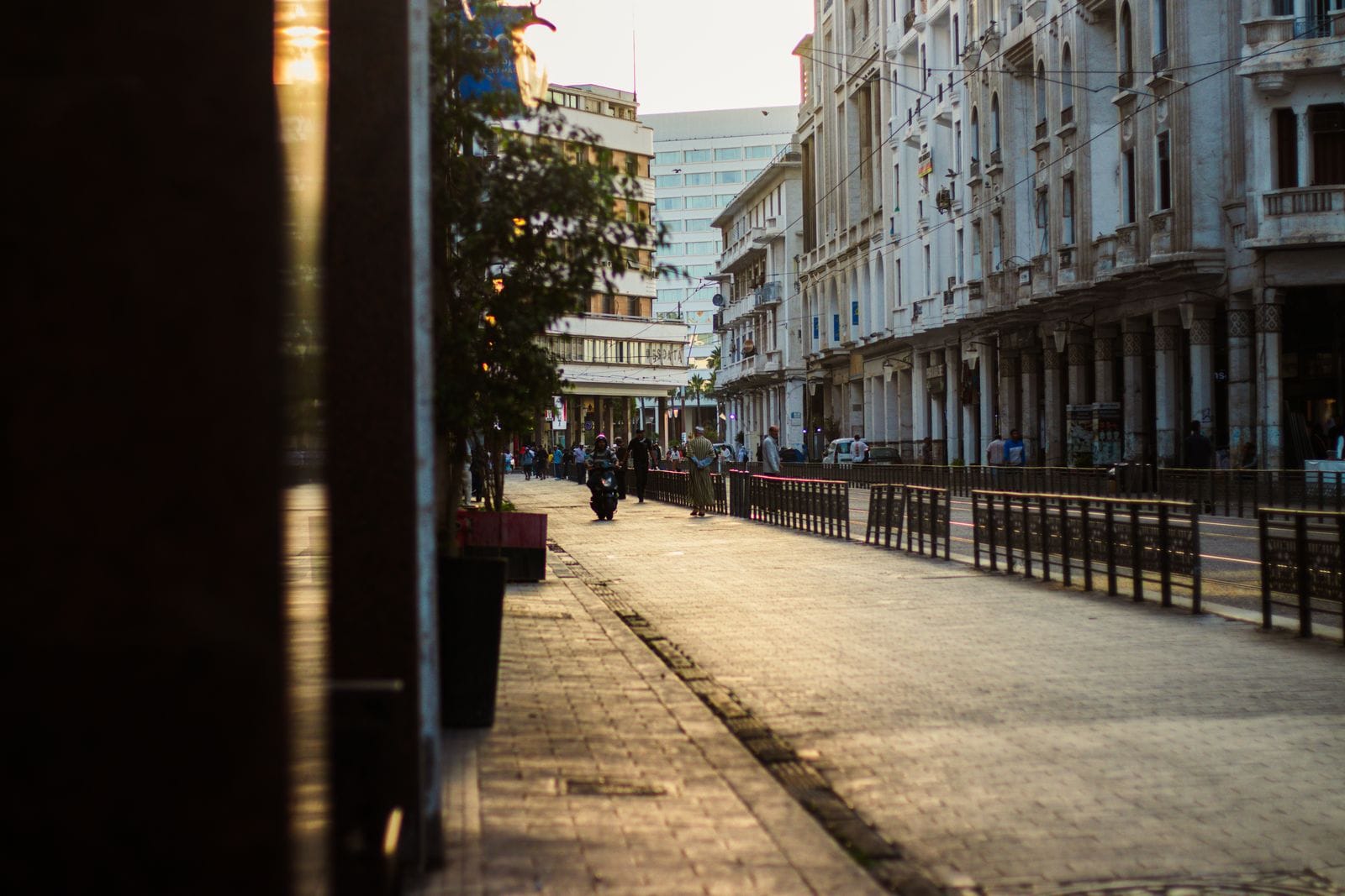 A sunlit street in Casablanca, the cheapest of the three cities to rent in and the hardest to price a desk in