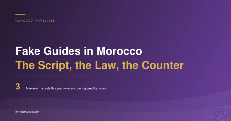 Fake guides in Morocco: the script, the badge law, and the three 2026 Marrakech arrests
