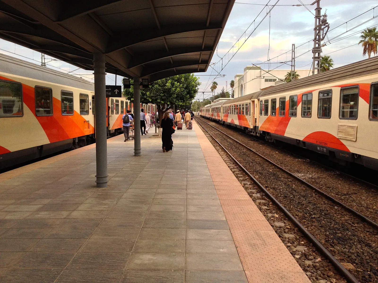 The platform and station buildings at Fes, one of the eight traveller destinations in Morocco with a railway station