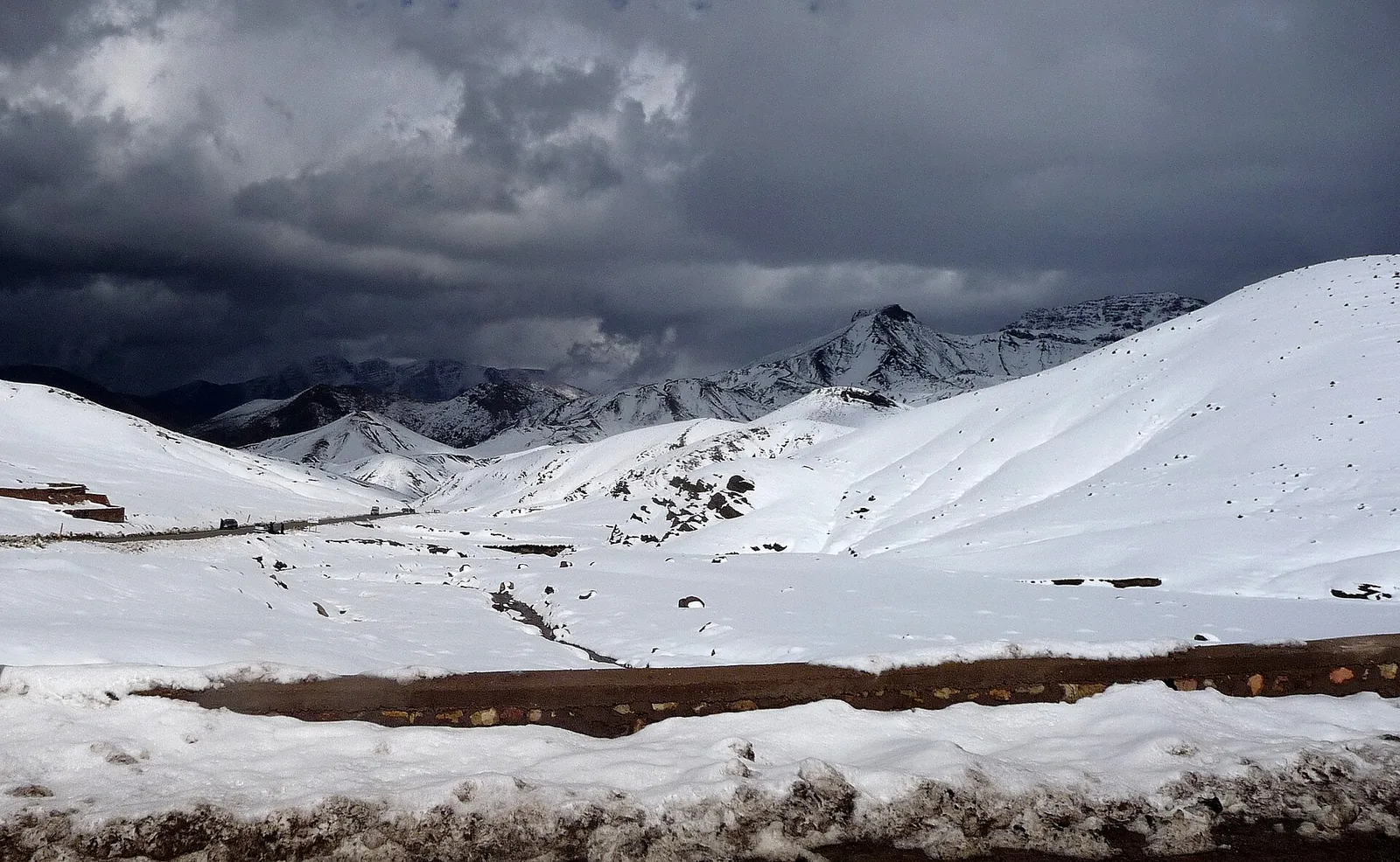 The N9 road climbing over the Tizi n'Tichka pass in the High Atlas, one of the Moroccan routes with no rail or scheduled coach alternative