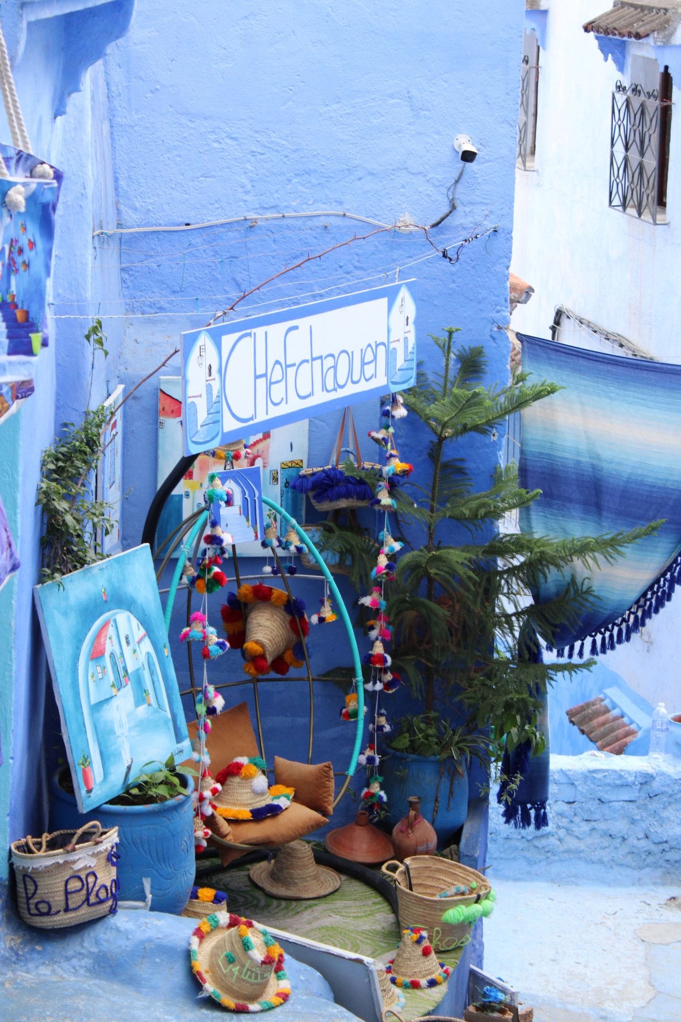 A crafts and goods shopfront on a Moroccan souk street