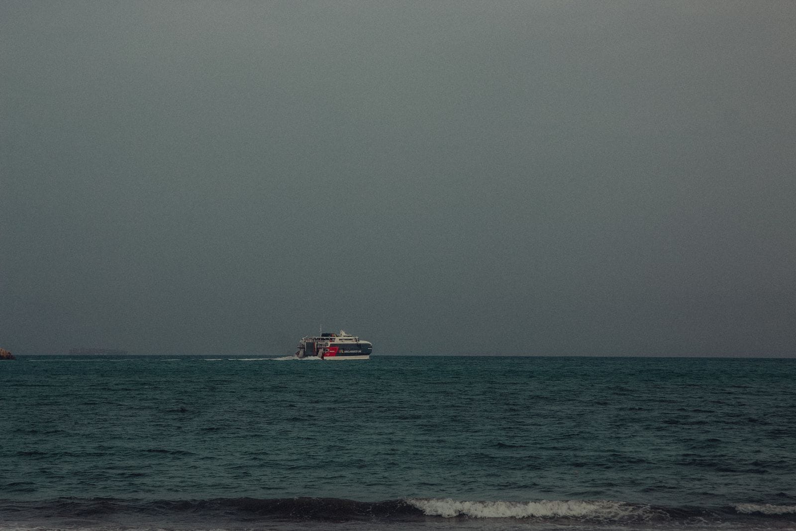 A fast ferry crossing the Mediterranean near Tangier, the short route out of Morocco and back again