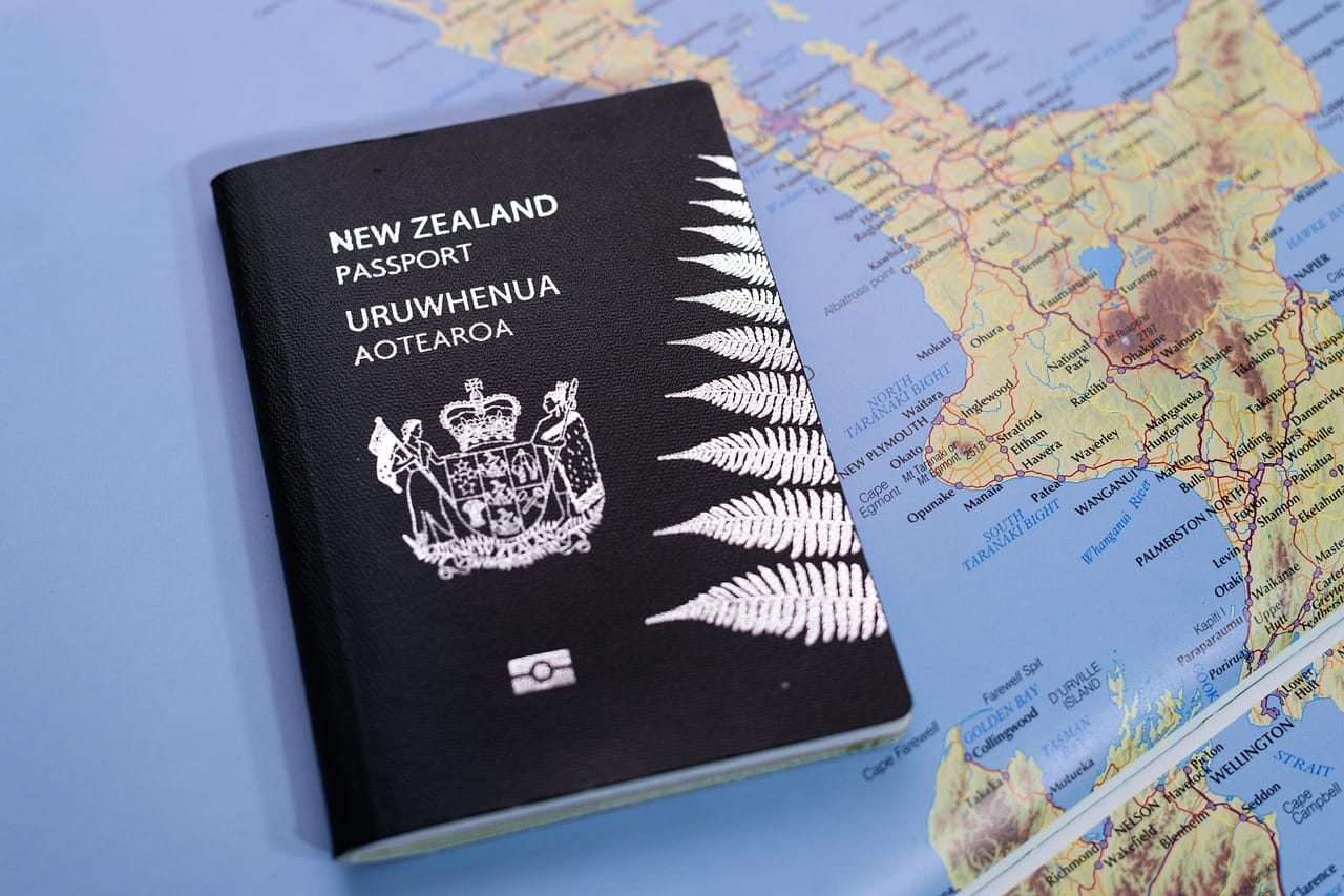 Travel documents, passport and visa paperwork laid out for an application